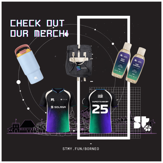 Startup Village Borneo merch: jersey, backpack, bottle, and wash kit
