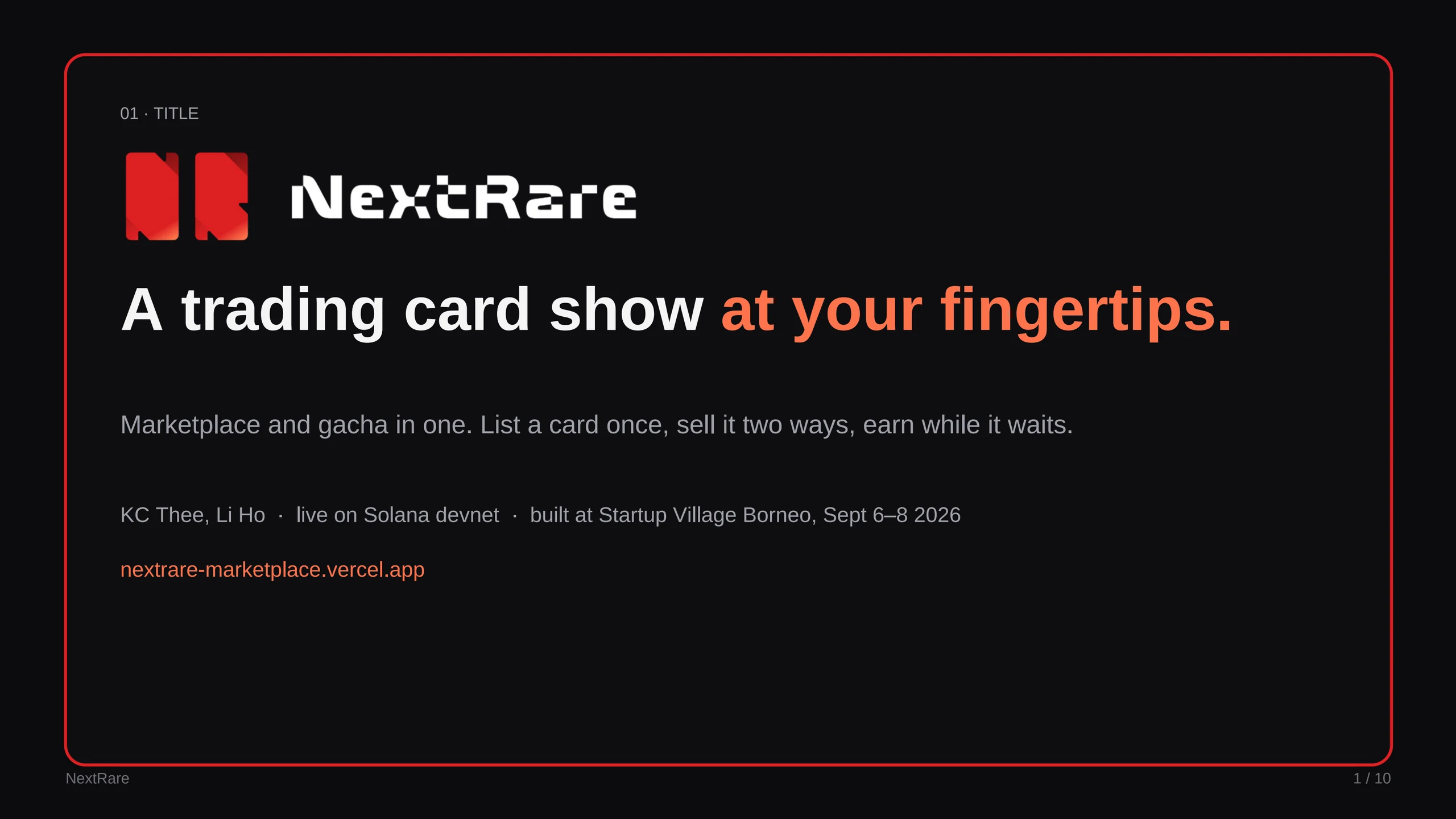 NexRare pitch deck slide 1 of 10
